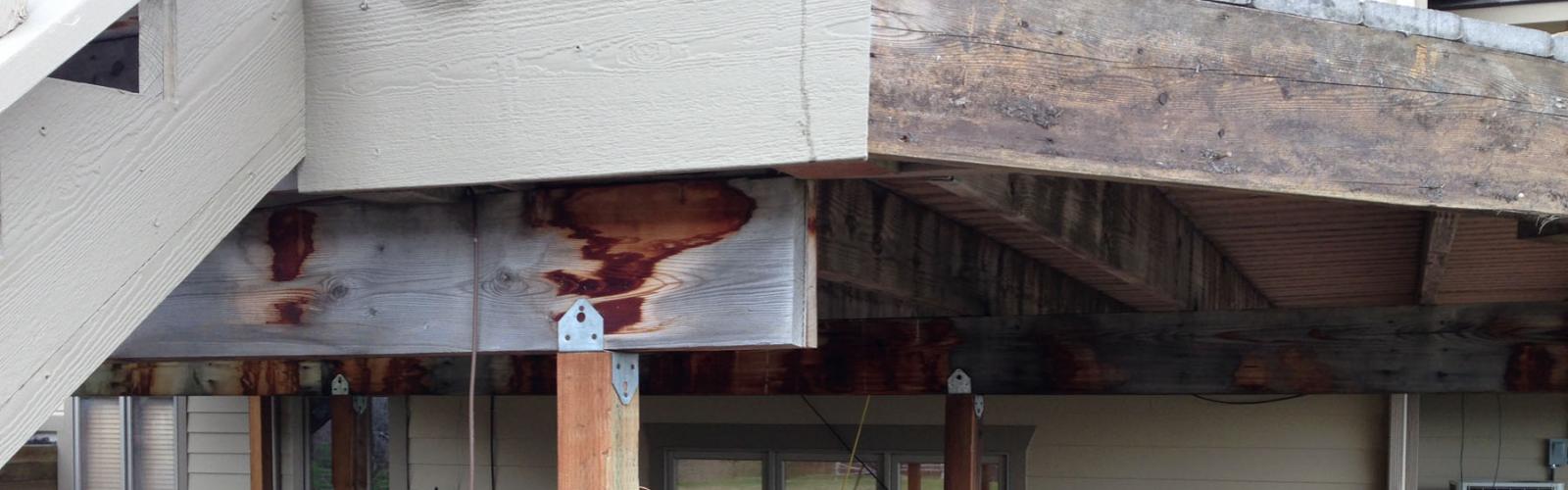 water damaged deck framing