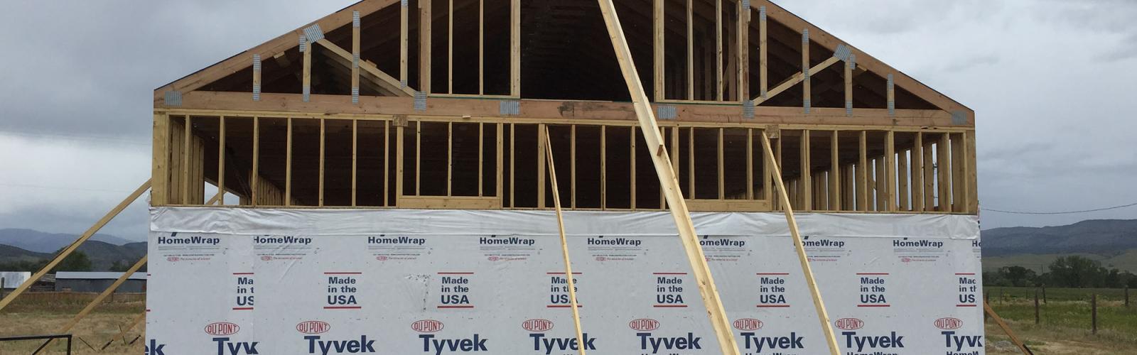 rough frame, tyvek, shop building