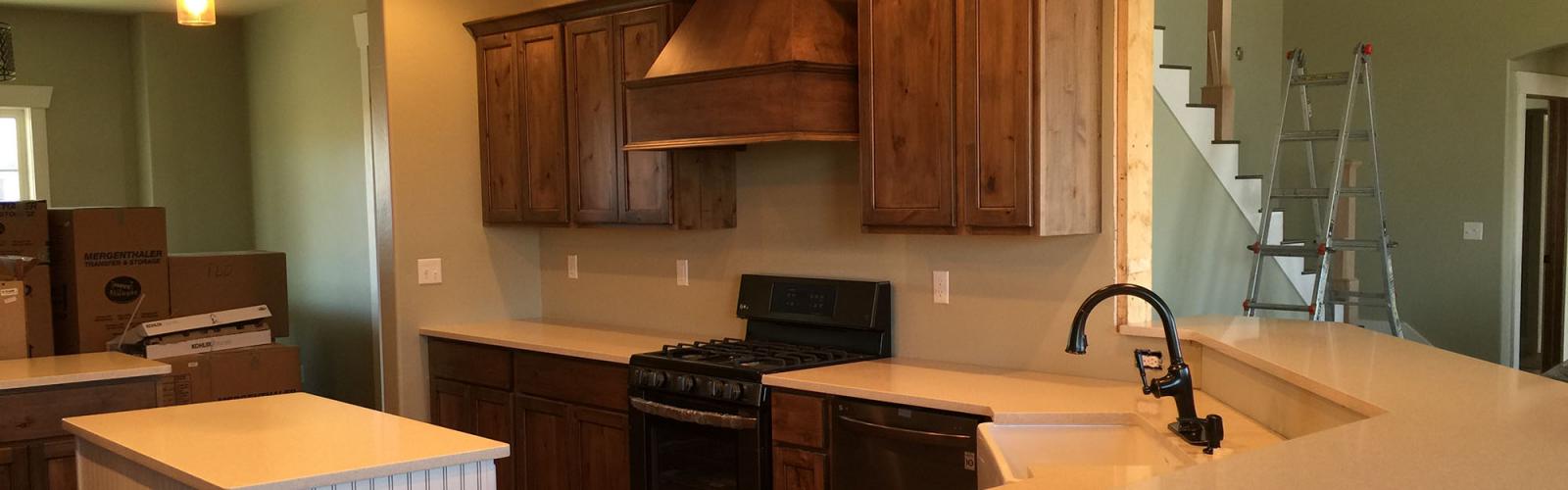 Kitchen range hood cabinets completed counter